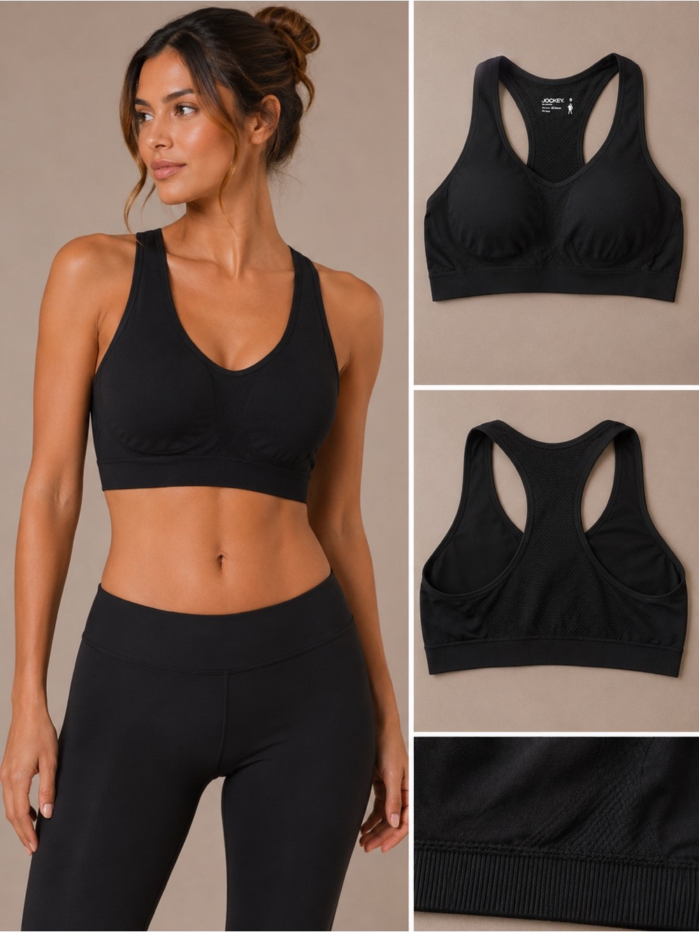 NWOT Jockey Black Removable Padding Sports Bra Small